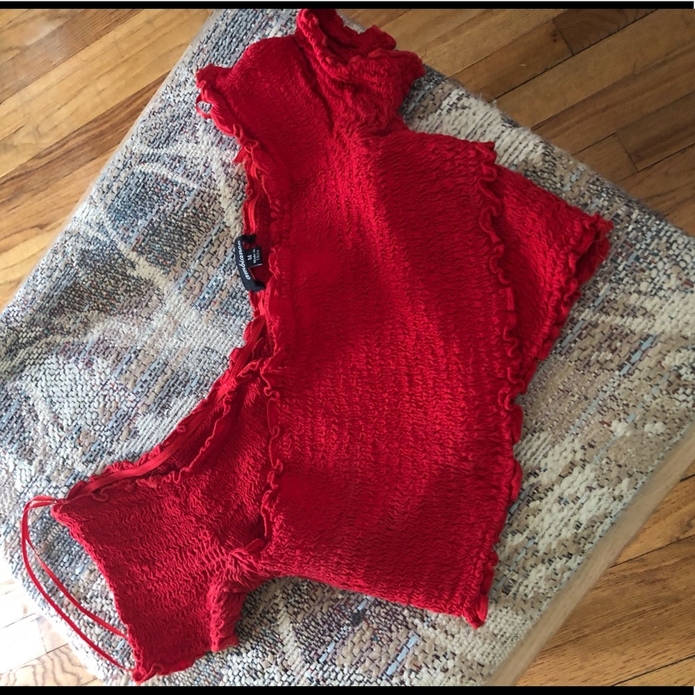 Woman’s red crop top
